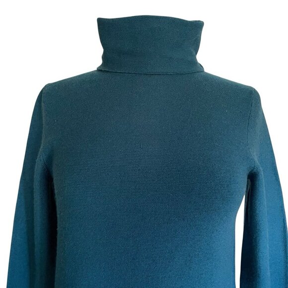 Eileen Fisher Womens Sweater SP Small Petite Teal Green Merino Wool Turtleneck - Picture 3 of 7